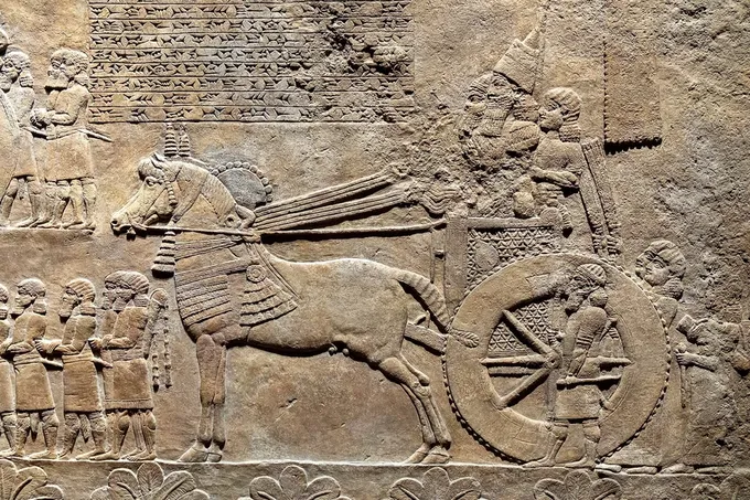 Asurbanipal pasa revista a los cautivos tras el asedio de Babilonia