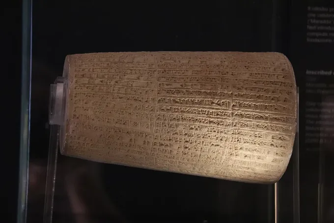 Cilindro de Nabucodonosor II con la memoria de sus obras en los templos de Babilonia