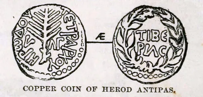 Moneda de Herodes Antipas, tetrarca de Galilea, acuñada en Tiberíades