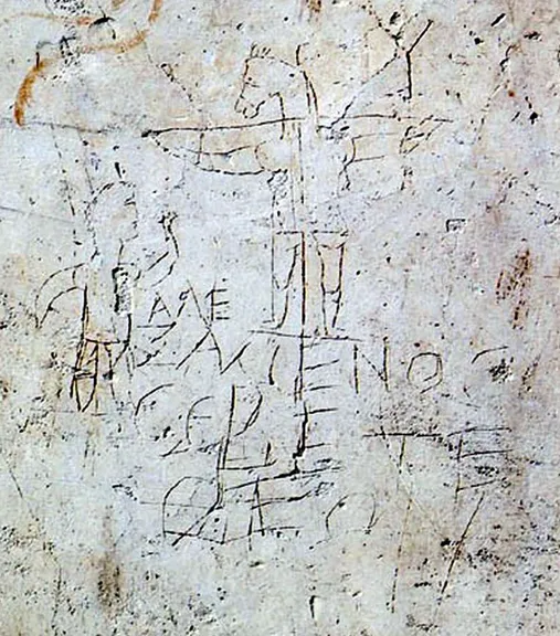Grafito de Alexámeno, burla pagana de un crucificado, hallada en el Palatino
