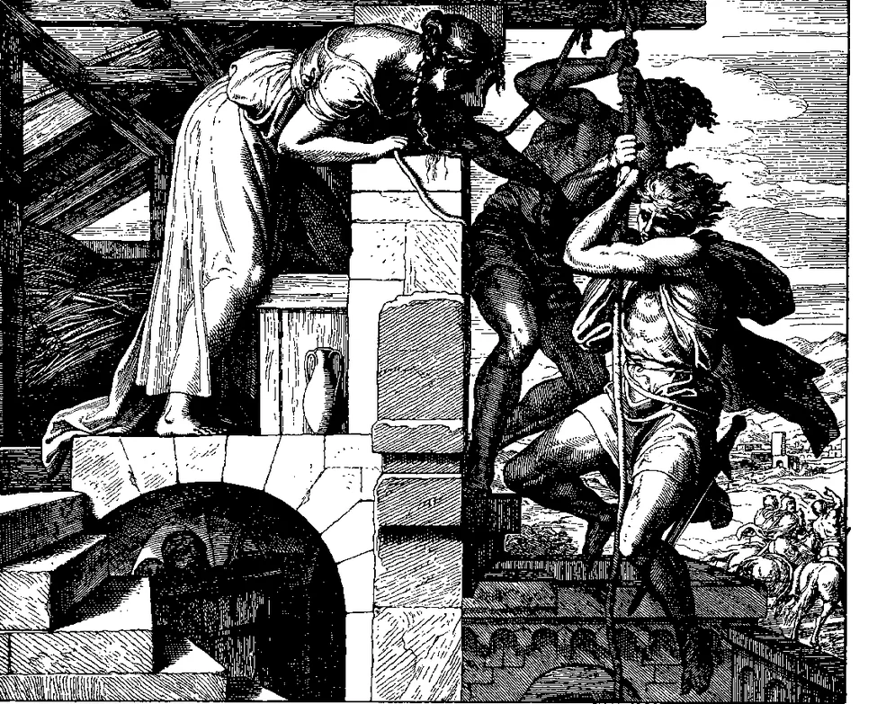 Los espías escapan de Jericó por la casa de Rahab